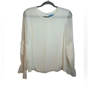 Cece White Swiss Dot Sheer Sleeve Blouse